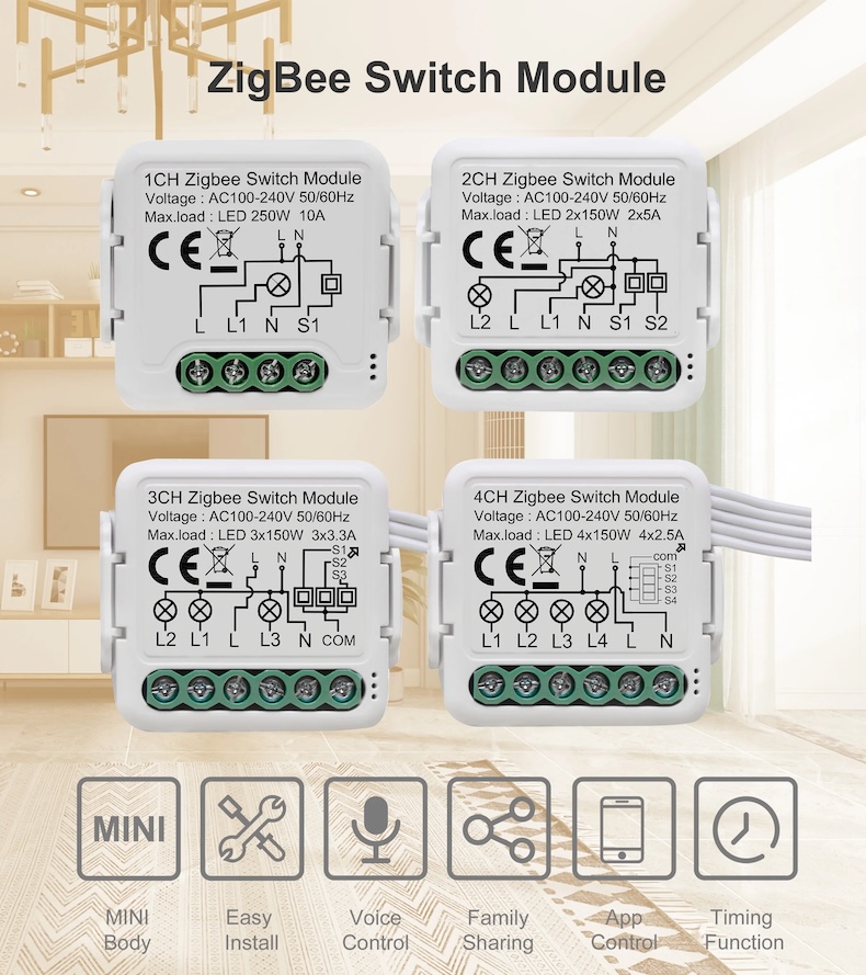 tuya zigbee 3.0 smart switch module 4‑gang works with alexa & google home