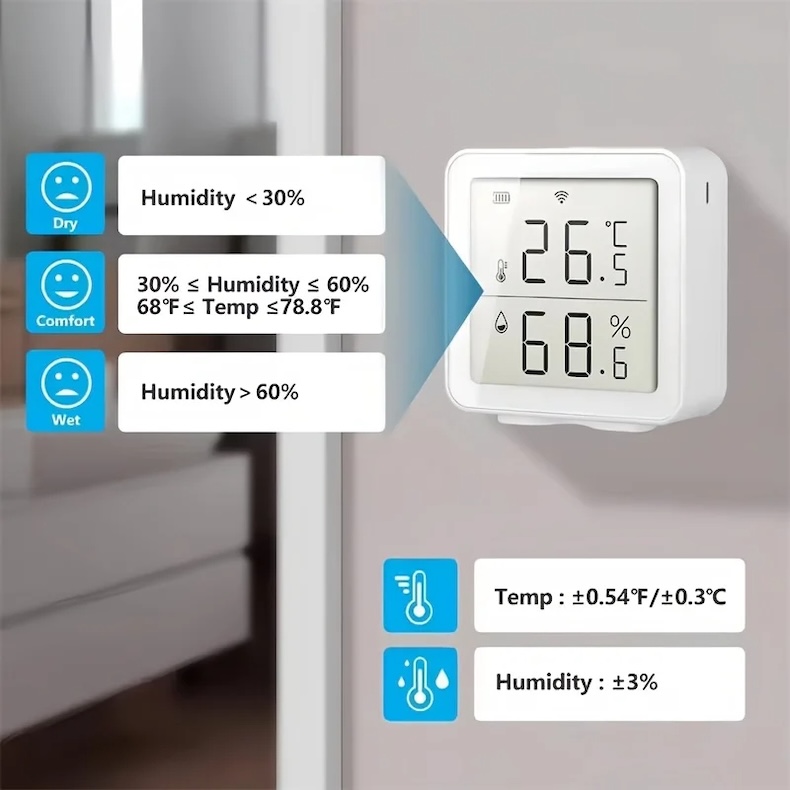 tuya smart wifi temperature and humidity sensor with lcd screen digital display