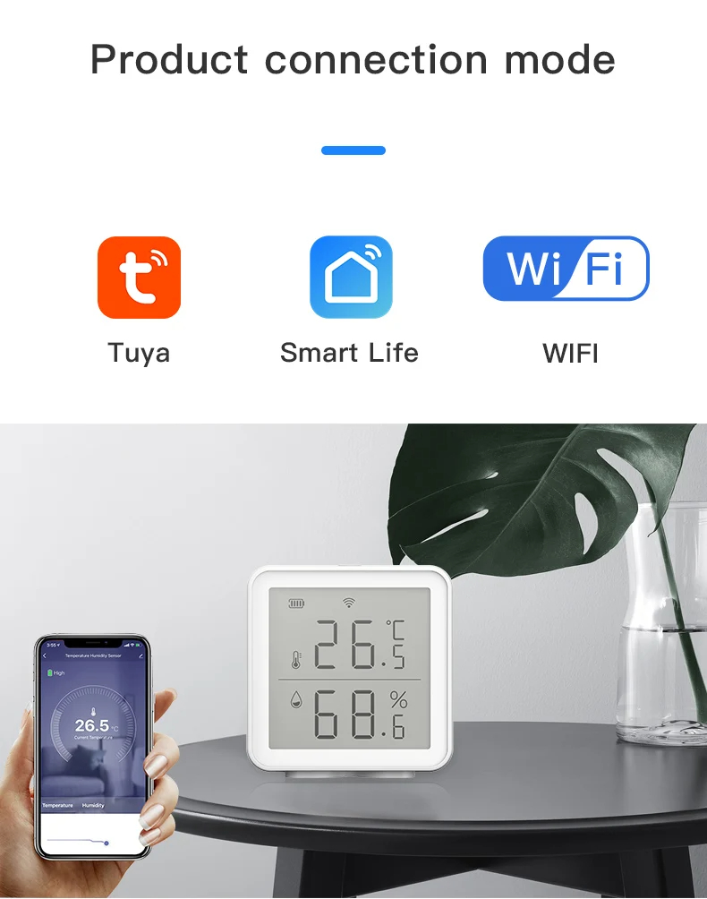 tuya smart wifi temperature and humidity sensor with lcd screen digital display