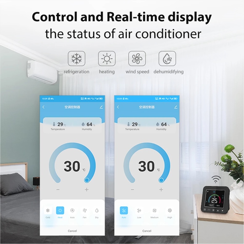 tuya wifi thermostat air conditioner ir temperature humidity lcd touch screen