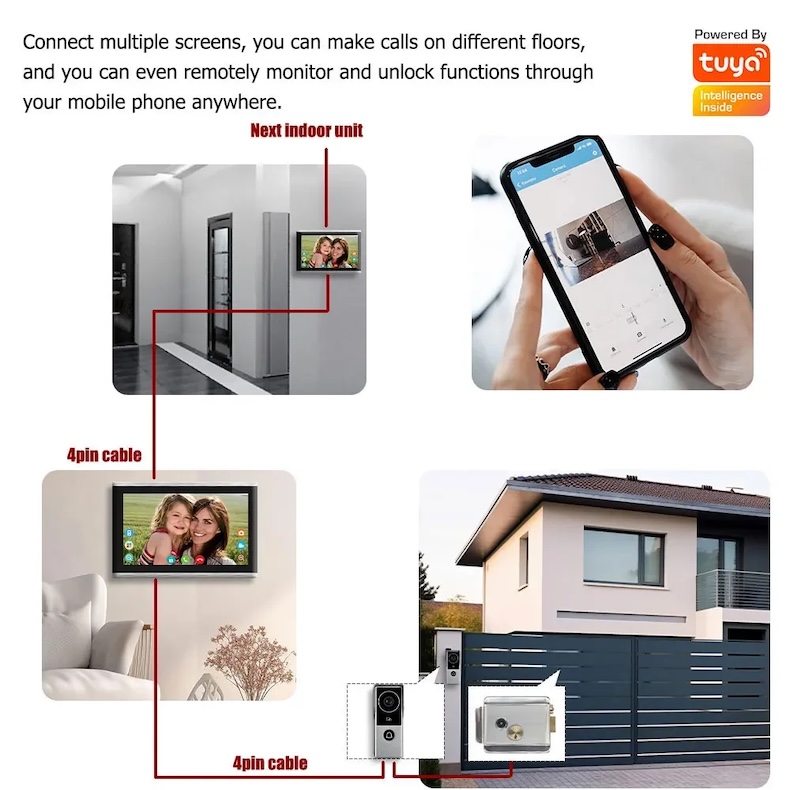 smart wired video intercom system 1080p doorbell with touch monitor & tuya app control