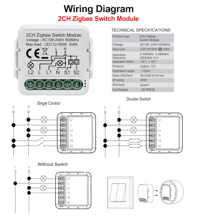 tuya zigbee 3.0 smart switch module 4‑gang works with alexa & google home