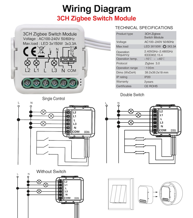 tuya zigbee 3.0 smart switch module 4‑gang works with alexa & google home