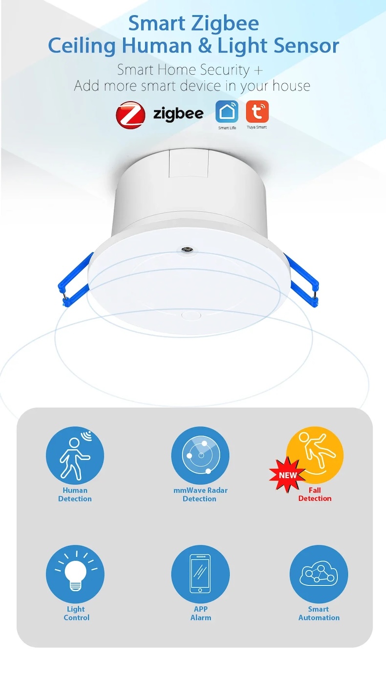zigbee ceiling motion sensor 24ghz doppler radar 90° detection