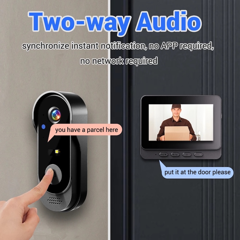 4.3‑inch wireless video doorbell 1080p camera ip66 waterproof