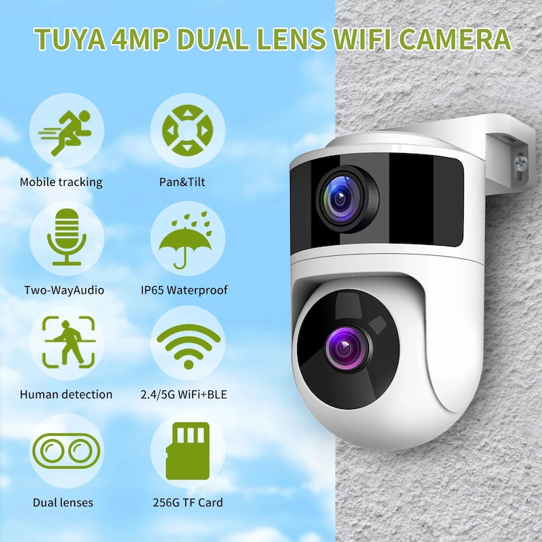 dual lens onvif waterproof outdoor wifi ip camera 8mp tuya smartlife app security camera surveillance cctv camera