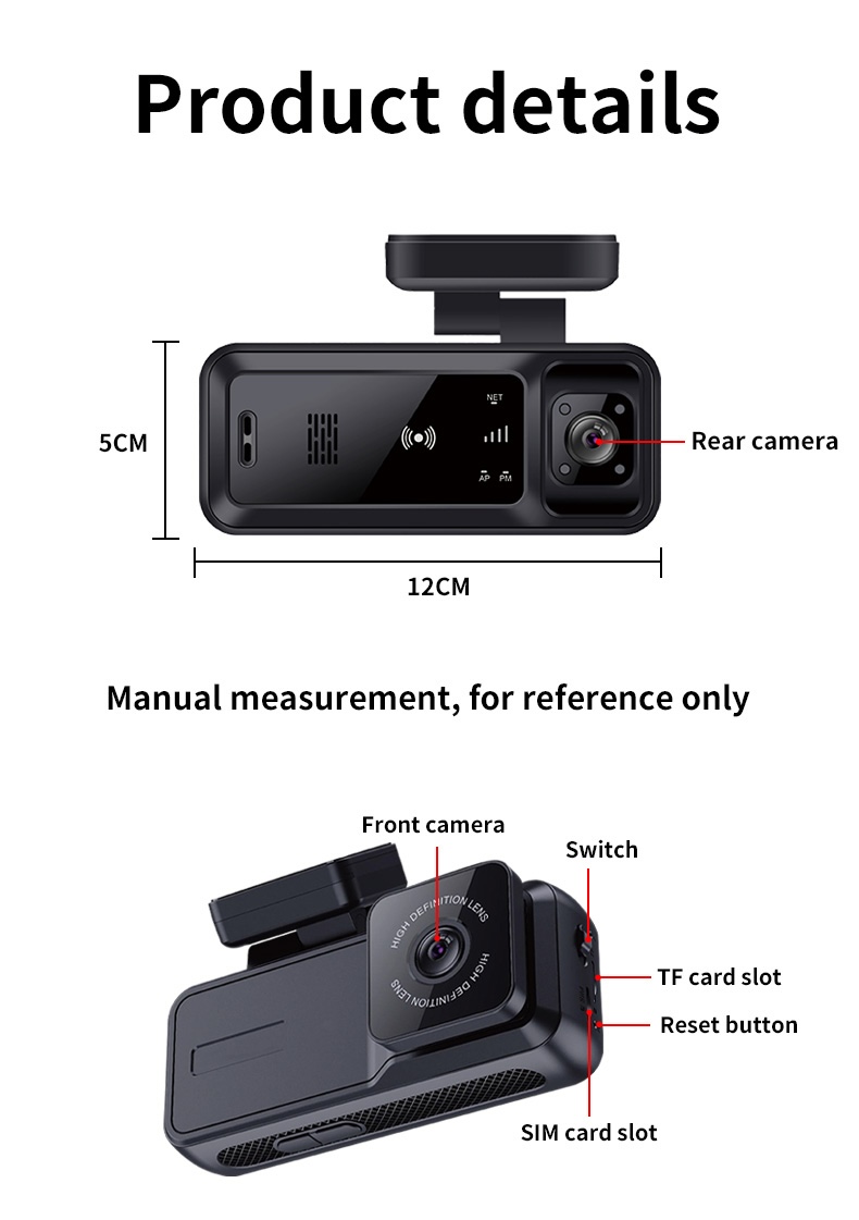 4g dual channel vehicle dash cam with gps tracking microwave radar detection