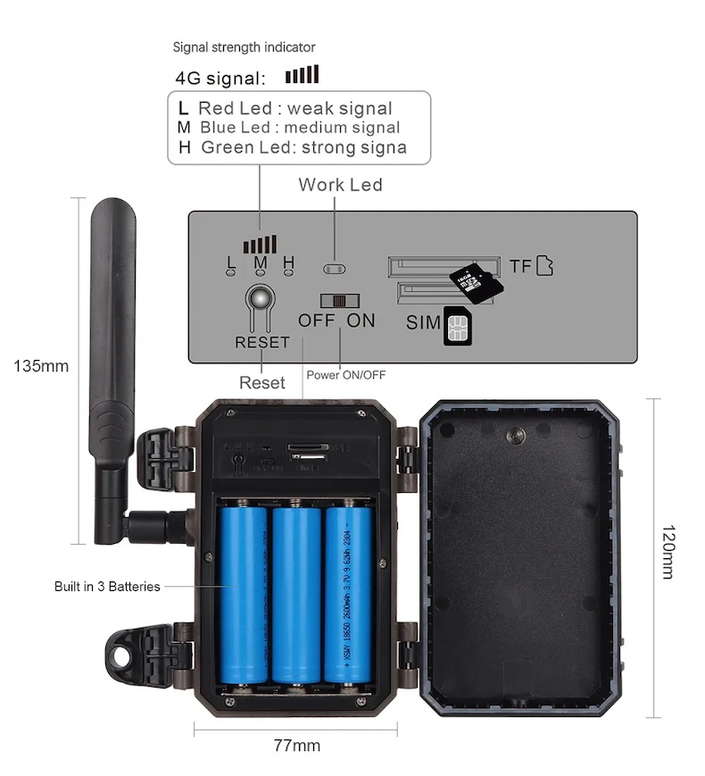 4g lte solar trail camera 4mp, 0.2s trigger, no glow ir, ip66, eu sim & cloud app (copy)
