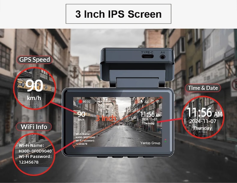 4k dual dash cam – sony imx678pl gps wi‑fi 1080p rear camera & night vision