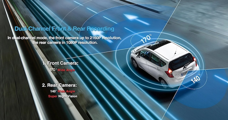 4k dual dash cam – sony imx678pl gps wi‑fi 1080p rear camera & night vision