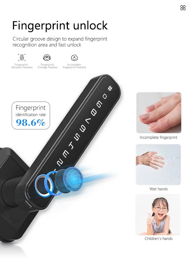 tuya smart handle lock with password & fingerprint access t3